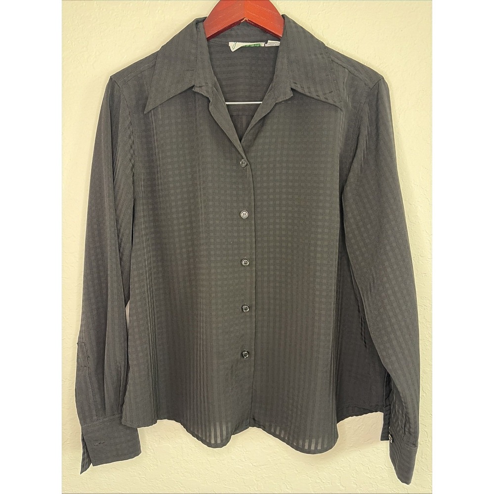 Vintage Joanna  Long Sleeve Button Up Black Checkered Shirt,‎ Large